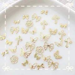 ゴールド パーツ リボン クロス バタフライ 花 ネイル 耳ツボ