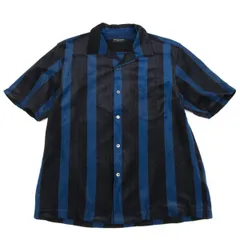 コムデギャルソン オムプリュスCOMME des GARCONS HOMME PLUS ナイロンパイルストライプオープンカラー半袖シャツ 青黒M位