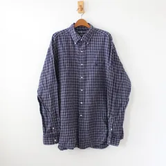 ポロ ラルフローレン 90s BDシャツ BLAIRE リネン、ラミー混紡コットン生地 ネイビーに白のグラフチェック柄 XL （w-2420220）