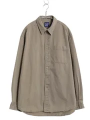 【お得なクーポン配布中!】 90s オールド ギャップ コットン 長袖 シャツ メンズ XL 紺タグ 無地 長袖シャツ ワーク ヘビーウェイト ポケット付き 大きいサイズ カーキ
