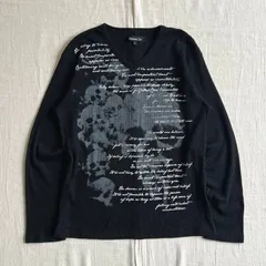 希少　00s　archive　beaumont carr　アートグラフィック　スカル　骸骨　英字ロゴ　ビッグプリント　リブ編み生地　ロングスリーブTシャツ　サーマル調　Vネックカットソー　ブラック　L　Y2K　平成ギャル男　ネオお兄系　パンキッシュ　ダークコア