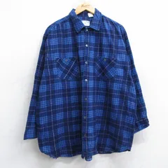 XL/古着 長袖 フランネル シャツ メンズ 80年代 80s 大きいサイズ コットン 紺他 チェック 26jan20