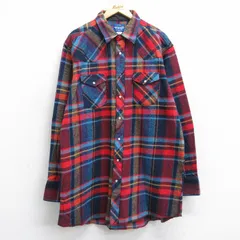 XL/古着 ラングラー 長袖 ウエスタン フランネル シャツ メンズ 大きいサイズ ロング丈 コットン 赤他 チェック 26jan20のサムネイル