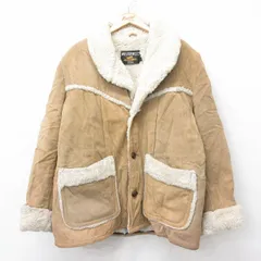 XL/古着 シアーズ 長袖 スエード レザー ボア ジャケット ランチ コート メンズ 80年代 80s ベージュ他【spe】 26jan20のサムネイル