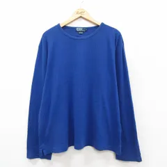 XL/古着 ラルフローレン 長袖 ブランド Tシャツ メンズ 90年代 90s 無地 大きいサイズ コットン クルーネック 青 26jan20
