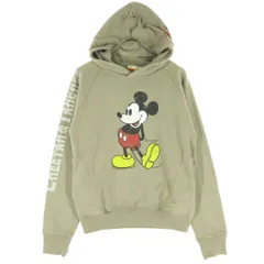 Disney ディズニー プリント柄 長袖 スウェットパーカー S ベージュ系 ミッキー レディース 古着