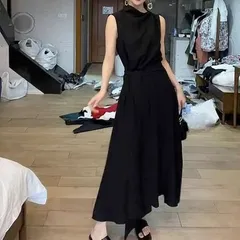 パーティードレス ワンピース ノースリーブ ロングワンピース Aライン ブラック 結婚式 二次会 フォーマル ドレス レディース 韓国ファッション 上品 きれいめ おしゃれ オシャレ 可愛い 人気 美品 早い者勝ち 即決可能 送料込み　SA-573