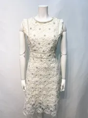 2370 Salang キャバクラ ドレス　総クロシェレースフラワー　パール　ノースリーブ　フリル　ミディ　キャバドレス　S