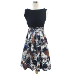 エメ AIMER ワンピース 9号 マルチカラー 紺 ネイビー ノースリーブ ボートネック 花柄 ミモレ丈 ベロア 切替 /HO10 ■ECB001