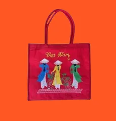 ※希少品※【新品】ベトナム手刺繍レッドトートバッグ、丈夫で便利、レアアイテム、縦34㎝×横37㎝、マチあり、輸入品