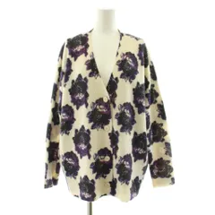 マルティニーク martinique l'heritage ニットカーディガン 長袖 Vネック 花柄 ウール 白 ホワイト 紫 パープル /KU