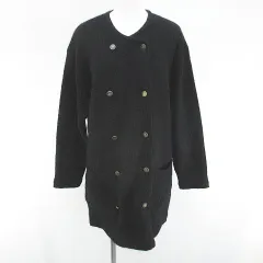 LEOWALTZ 長袖 ロングカーディガン ニット 厚手 黒系 ブラック ボタン 毛 ウール