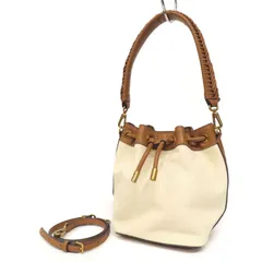 WB26126 CHARLES & KEITH チャールズアンドキース 2WAY ドローストリング バケツバッグ ハンドバッグ ショルダーバッグ キャンバス×フェイクレザー 巾着 ワンハンドル ベージュ×茶