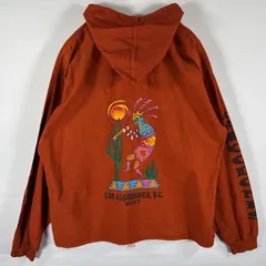 古着 90's/90年代 メキシカンパーカー バックプリント メキシコ ナイロンジャケット フルジップ フーディ  オレンジ系 メンズ