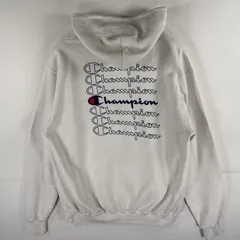 古着 チャンピオン Champion パーカー スウェット フーディ プルオーバー バックプリントロゴ L  ホワイト メンズ
