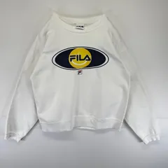 古着 フィラ FILA スウェット トレーナー バックプリント ロゴプリント クルーネック 短丈  ホワイト メンズ