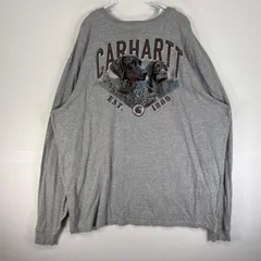 古着 カーハート Carhartt 長袖Tシャツ アニマル 犬 大きいサイズ ワンポイント ロゴ 胸ポケ 2XL  グレー バックプリント メンズ