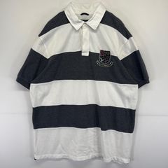 カレッジ ラガーシャツ 半袖 太ボーダー ビッグワッペン ビール 黄 白 