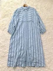 URBAN RESEARCH DOORS 水色ストライプ シャツワンピース M ロング コットン 春夏