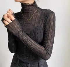 シアートップス レディース ハイネック レース シースルー 長袖 ブラック インナー トップス カットソー 韓国ファッション きれいめ おしゃれ オシャレ 可愛い 人気 美品 早い者勝ち 即決可能 送料込み SA-678