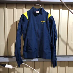 2136 NIKE ナイロンジャケット ネイビー イエロー S ナイキ フルジップ ワンポイント 刺繍ロゴ ミシガン スポーツ 古着卸 アメリカ仕入