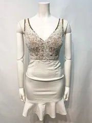 2373 JEWELS ジュエルズ　キャバクラ　ドレス　レース　伸縮性　刺繍　ノースリーブ　ストーン　タイト　ミニ　キャバドレス　XS