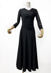 【上品】新品　社交ダンス ドレープワンピース 黒 モダン衣装 b009