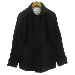 B&Y ユナイテッドアローズ BEAUTY&YOUTH ビューティー&ユース コート 丸襟 パイピング 混合メルトン ウール混 ブラック 黒 L