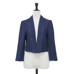 【美品】LANVIN COLLECTION ランバン コレクション ジャケット ネイビー 紺 サイズ:36(S) | ショート ブレザー ジャケット | 長袖 カーディガン 羽織り シアー オープンフロント ストレッチ シルク 日本製【レディース】【中古】