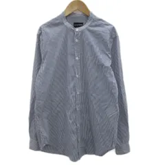 エンポリオアルマーニ EMPORIO ARMANI シャツ バンドカラー ノーカラー 長袖 41 紺 ネイビー ストライプ /SM34 ■GY60