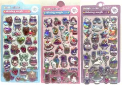 キラキラ光沢のあるシャイニングマジック3D立体シール動物3枚セット（くま、うさぎ、ユニコーン） プレゼントご褒美 かわいい動物