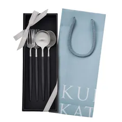 【新品】 正規品 クチポール(Cutipol) GOA ゴア ブラック/マットシルバー デザート(フォーク・スプーン 各2本) 4点 ギフトセット 化粧箱入り 純正リボン掛け 1