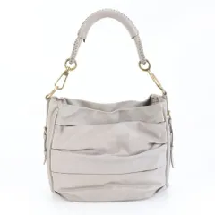 極美品 クリスチャン ディオール プリーツ レザー ショルダーバッグ 肩掛け ハンド グレー レディース RRM DA25-6【中古】