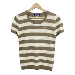 バーバリーブルーレーベル 半袖セーター サイズ38 M レディース - ベージュ×アイボリー クルーネック/カシミヤ混/ボーダー