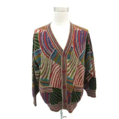 ミッソーニ MISSONI ニットカーディガン マルチカラー 赤 レッド 総柄 Vネック ミドル丈 /HO24 ■GY60