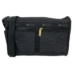 LESPORTSAC(レスポートサック) ショルダーバッグ - 黒 花柄/デボス加工/斜めがけ
