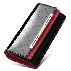 【新品】 [Rockyu] 長財布 レディース 大容量 本革製 あり 手触り良い 二つ折り ブラック レッド ブルー ブラウン オレンジー 黒 赤 青 茶 たっぷり 収納 上品 (ブラック) 0