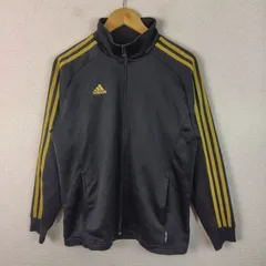 00s adidas アディダス トラックジャケット ロゴ刺繍 ストライプ ブラック ゴールド Mサイズ メンズ 古着 スポーツMIX ストリート Y2K