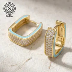 【センスの良さが一瞬で伝わる】モアサナイトピアス／S925シルバー／ターコイズブルー／高級感／GRA鑑定書付き／レディースアクセサリー／普段使い＆プレゼントに／両耳用／ギフト・ご褒美に／エナメル・スクエア・フープピアス