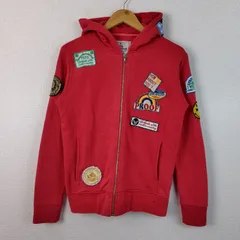 Six Star スウェット フルジップパーカー ワッペン レッド Mサイズ メンズ 古着 ストリート アメカジ レトロ　Y2K