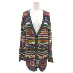 ミッソーニ MISSONI カーディガン 麻 リネン マルチカラー 幾何学模様 Vネック 長袖 /NL ■GY06