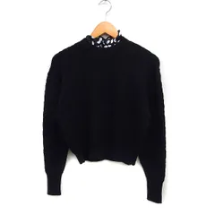 スナイデル SNIDEL 付け襟付き ニット セーター 長袖 ケーブル編み ウール混 F ブラック 黒 /FT38