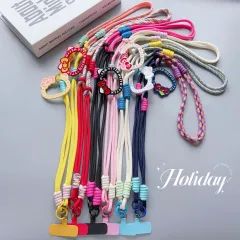 スマホストラップ 首掛け 斜め掛け 調整可能 猫 ロングストラップ カラーブロック 二本ストラップ カートゥーン 新作