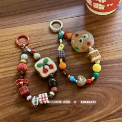 ビーズブレスレット クッキー チャーム キーホルダー 携帯ストラップ ハンドメイド アクセサリー