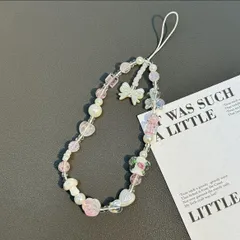 携帯ストラップ パールビーズ ハンドメイド オリジナル 小花 チェーン アクセサリー カメラストラップ