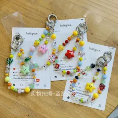 携帯ストラップ キーホルダー カラフル ビーズ スマホチェーン カメラストラップ インスタ風 短めチェーン