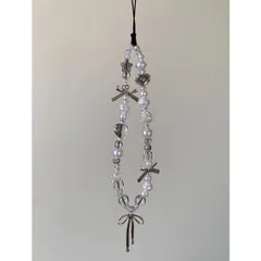 携帯ストラップ シルバーリボンペンダント 短め 真珠 アクセサリー パッケージデコレーション