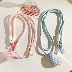 スマホケースストラップ 斜め掛け ピンク チェック ハート デザイン 女性用 ユニバーサル