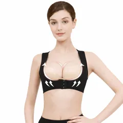 [RosaSolFeliz] 猫背 ベルト レディース 姿勢 コルセット 寄せ上げ 美胸 谷間 できる 通気 伸縮 蒸れにくい 調整 可能 背中 サポーター サポート インナー 女性 矯正 背筋 巻き肩 改善 補助 ブラック 補正 下着  [ブラック] [L]