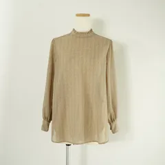 未使用 UNITED ARROWS green label relaxing ユナイテッドアローズ グリーンレーベルリラクシング ブロード スタンド フリル ネック ブラウス トップス ノーカラー プルオーバー 長袖 チェック ベージュ ギャザー